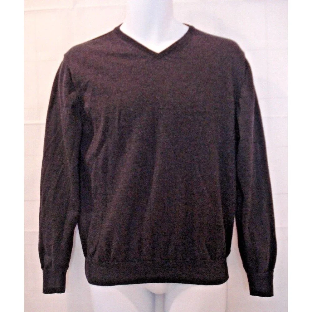 Paolo Mondo Sweater 100% Extra Fine Merino Virgin Wool V Neck Italy Mens Sz L